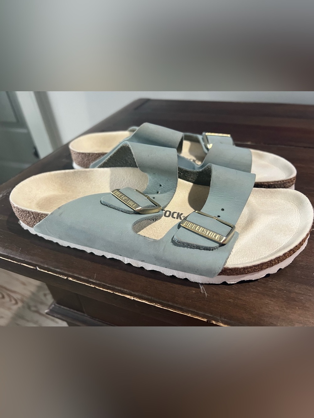 Birkenstock Arizona Big Buckle Sandals in Light Blue Size 40